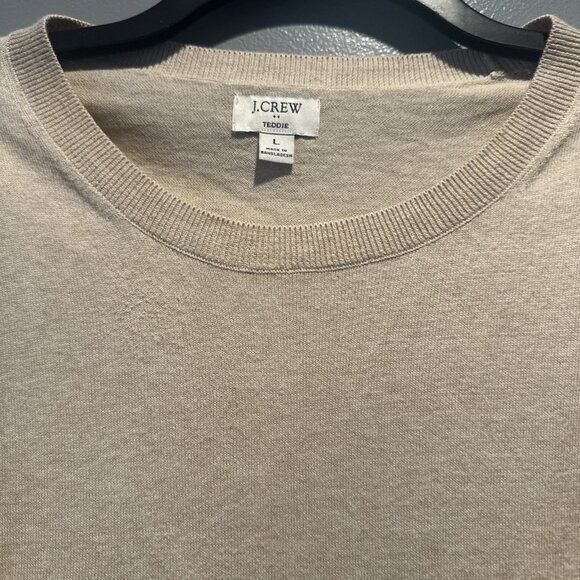 J Crew Sweater L Women tan Teddie Crewneck Pullover Lightweight Preppy Senseless - Picture 2 of 7